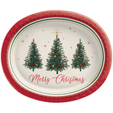 Christmas Elegant Evergreen Oval Paper Plates, 12-Inch, 18-Count